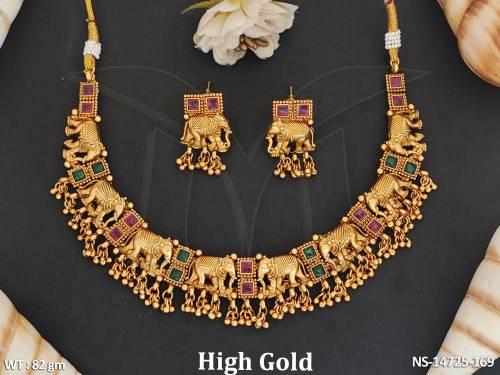 Antique Jewellery High Gold Polish Fancy Designer Antique Neckalce Set