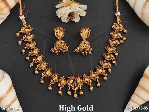 Antique Jewellery Designer High Gold Polish Fancy Antique Short Necklace Set