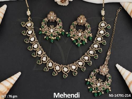 mehendi-polish-fancy-design-party-wear-antique-short-necklace-set-