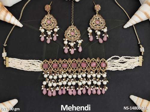 antique-jewellery-fashionable-mehendi-polish-party-wear-antique-short-necklace-set-
