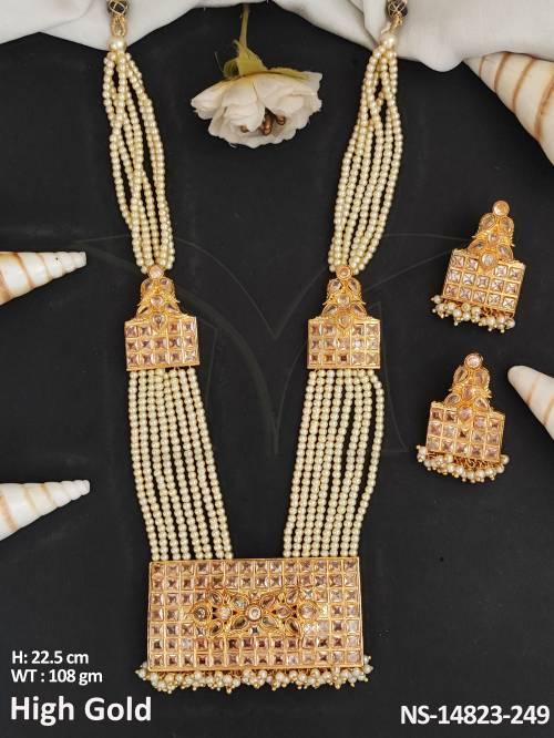 Antique Jewellery Fashionable High Gold Polish Beaded Long Antique Neckalce Set