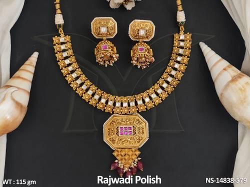 Antique Jewellery Rajwadi Polish Fancy Designer Antique Short Necklace Set