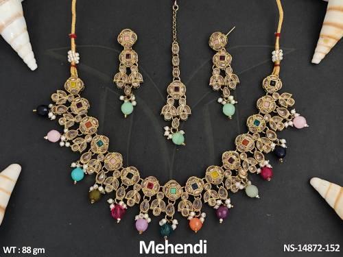 antique-jewellery-mehendi-polish-fancy-design-antique-short-necklace-set