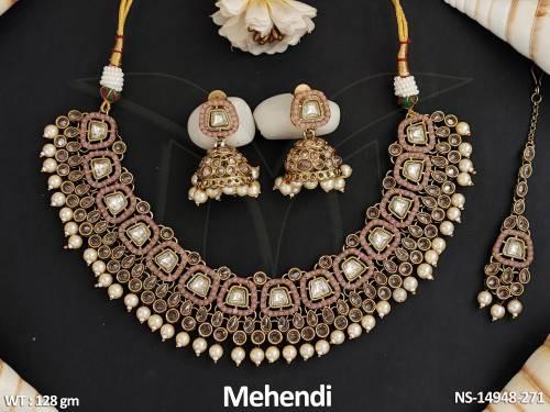 antique-jewellery-mehendi-polish-full-stone-short-necklace-set-