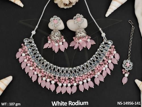antique-jewellery-white-rodium-polish-cluster-pearl-party-wear-antique-necklace-set