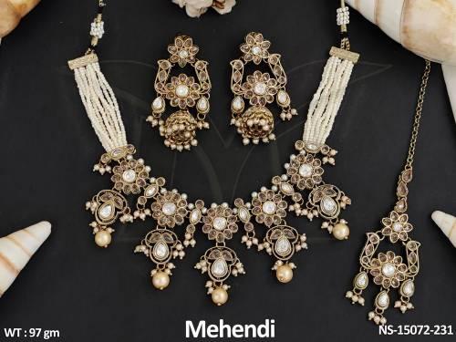Designer Full Stone Mehendi Polish Party wear Necklace Set   — NS-15072-231