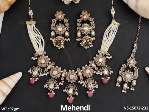 Designer Full Stone Mehendi Polish Party wear Necklace Set   — NS-15072-231