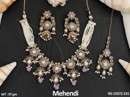 Designer Full Stone Mehendi Polish Party wear Necklace Set   — NS-15072-231