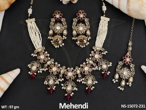 Designer Full Stone Mehendi Polish Party wear Necklace Set   — NS-15072-231