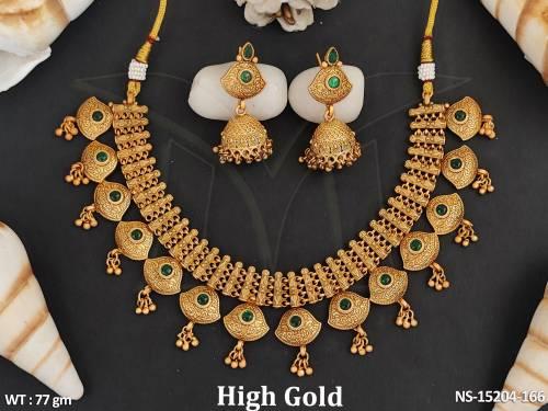Antique Jewellery Designer High Gold Polish Stylish Short Necklace Set  — NS-15204-166