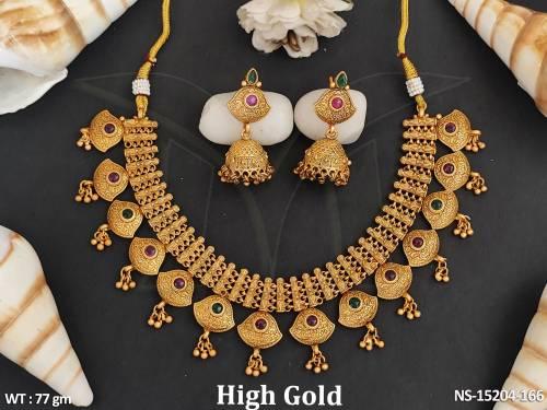 Antique Jewellery Designer High Gold Polish Stylish Short Necklace Set  — NS-15204-166