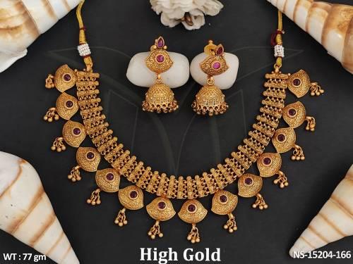 Antique Jewellery Designer High Gold Polish Stylish Short Necklace Set  — NS-15204-166