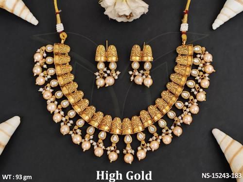 Antique   High Gold Polish Cluster Pearl Shot Necklace Set 