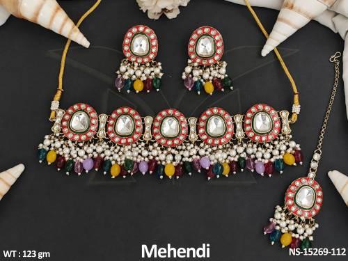 Antique Designer Mehendi Polish Fancy Style Necklace Set  