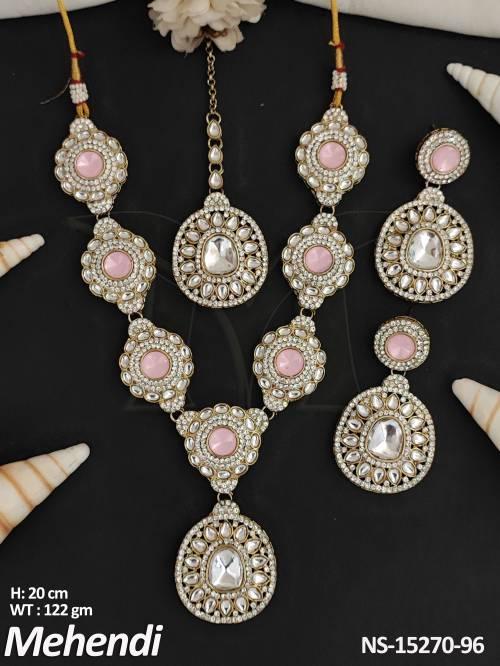 Antique Designer Mehendi Polish Full Stone Party Wear Necklace set  