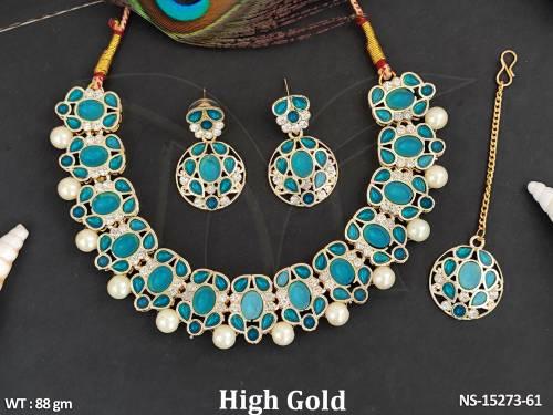 Antique Designer Full Stone High Gold Polish  Fancy Style Necklace Set  