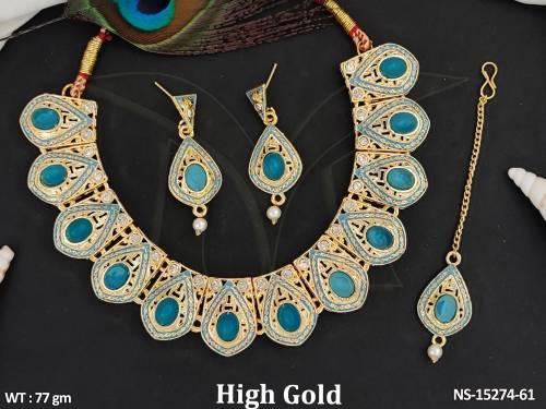 Antique Jewellery Designer High Gold Polish Fancy Style Necklace Set  