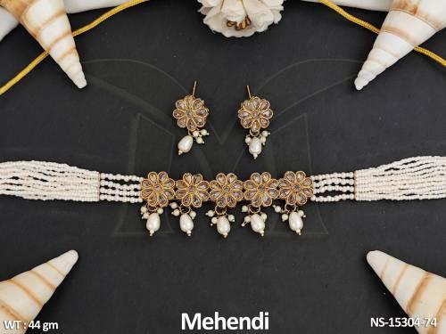 Designer Fancy Style Mehendi Polish Antique Jewellery  Party Wear Necklace Set  