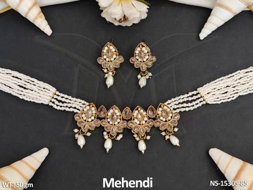 designer-full-stone-antique-mehendi-polish-clustered-pearl-necklace-set-
