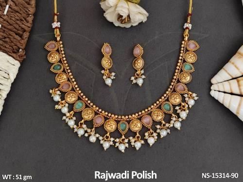 Antique Jewellery Rajwadi Polish Beautiful Design Short Antique Necklace Set 