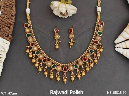 Antique Jewellery Rajwadi Polish Unique Pretty Design Antique Necklace Set
