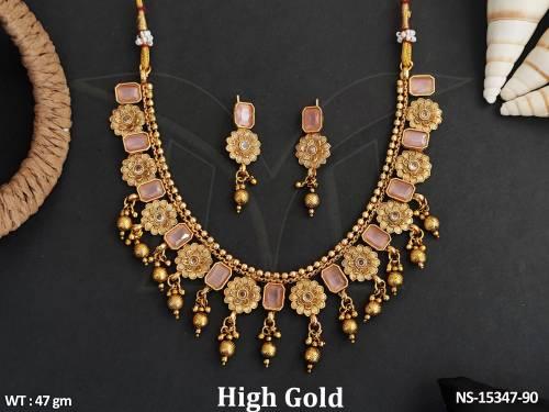 Designer Beautiful Fancy Style High Gold Polish Fancy Style Necklace Set  