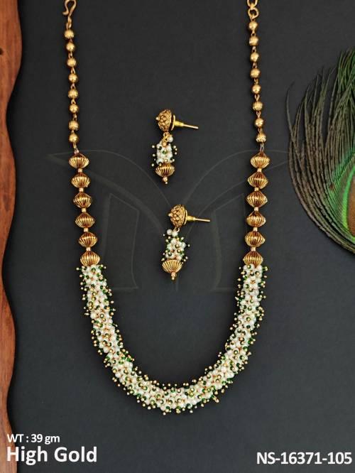 antique-jewellery-high-gold-polish-clustered-pearl-necklace-set-