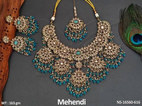 antique-jewellery-mehendi-polish-clustered-pearl-party-wear-necklace-set-