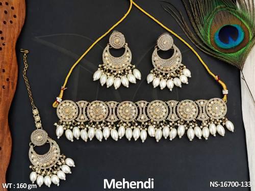antique-jewellery-mehendi-polish-clustered-pearl-necklace-set-