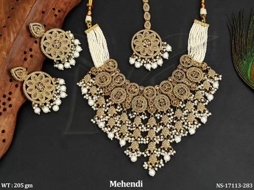antique-mehendi-polish-clustered-pearl-necklace-set-