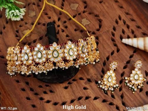 Classic Antique Choker Set with Matching Earrings High Gold Polish Vintage Design