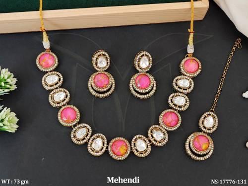 antique-mehendi-polish-full-stone-short-necklace-set-