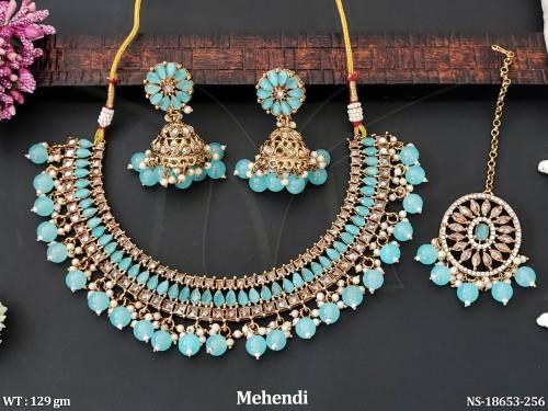 american-diamond-mehendi-polish-clustered-pearl-necklace-set-