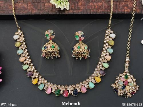 Beautiful Antique Mehendi Polish Party Wear Necklace Set  