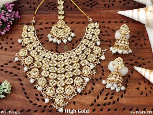 Design   High Gold Polish Fancy Style Full Stone  Necklace Set  