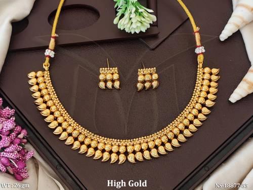 Antique High Gold Polish Fancy Short Necklace Set   
