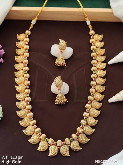 Beautiful Full Stone High Gold Polish Long Necklace Set