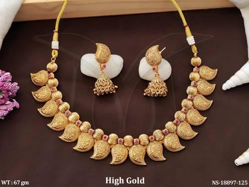 Antique High Gold Polish Full Stone Design Short Necklace Set