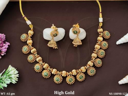 Designer High Gold Polish Full Stone Party Wear Short Necklace Set