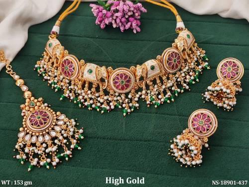 Designer Clustered Pearl High Gold Polish Party Wear Necklace Set