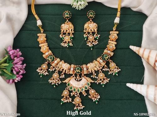 Beautiful High Gold Polish Design Party Wear Necklace Set