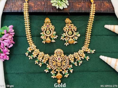 Beautiful Gold Clustered Pearl Short Necklace Set