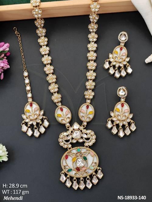 Antique Mehendi Polish Fancy Style Short Necklace Set   