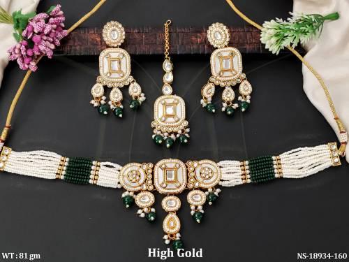 Beautiful Antique High Gold Polish Clustered Pearl  Party Wear Necklace Set   
