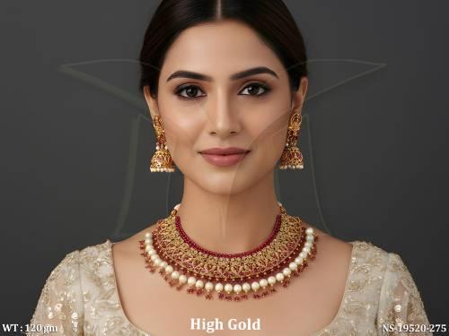 Ethnic High Gold Floral Full Stone Choker Set