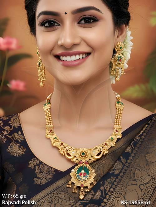 Antique Rajwadi Polish Full Stone Fancy Design Short Necklace Set