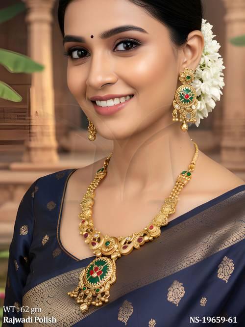 Designer Antique Jewellery Rajwadi Polish Short Necklace Set