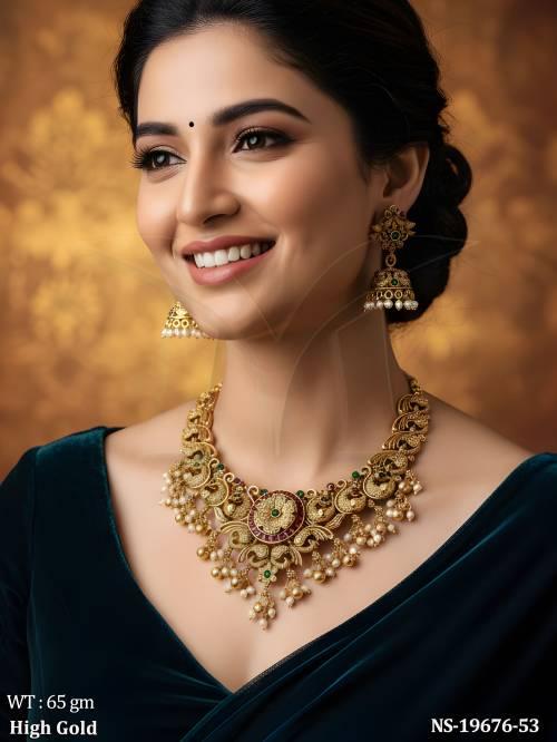 Traditional Antique Necklace Set with Jhumka Earrings