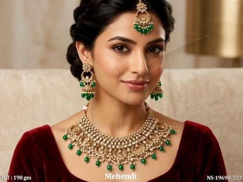Traditional Kundan Antique Necklace Set Mehendi Style