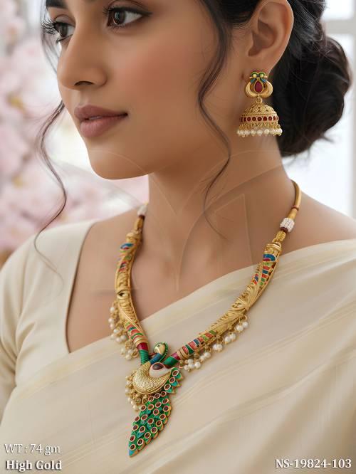 Traditional Peacock Design Antique Necklace Set